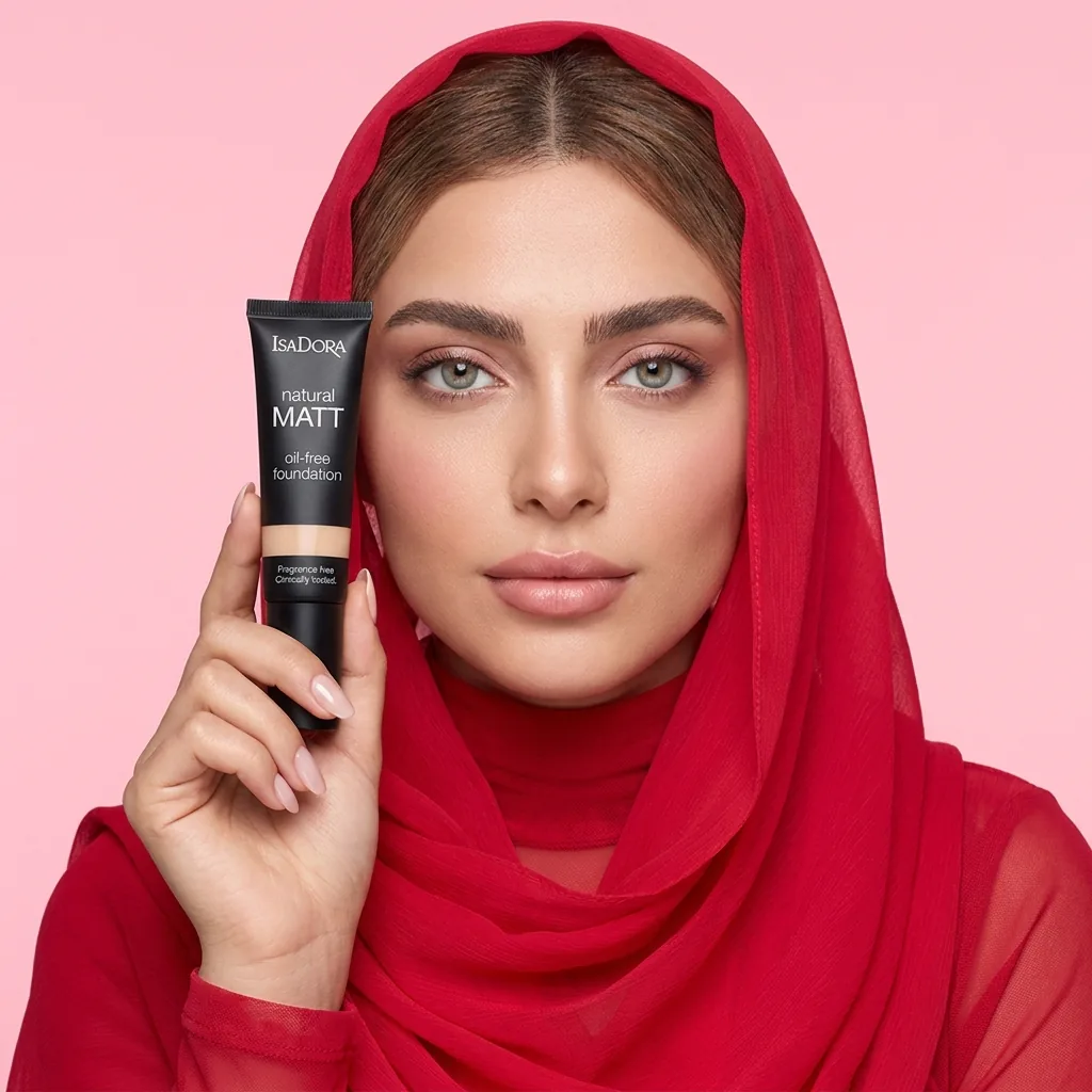 کرم پودر ایزادورا مدل Natural Matt حجم ۳۵ میلیلیتر — روی مدل