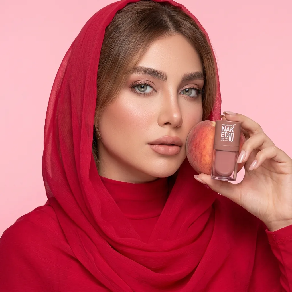 رژ لب مایع ناکد شمارهٔ ۱۰ مدل Romantic Matte — روی مدل