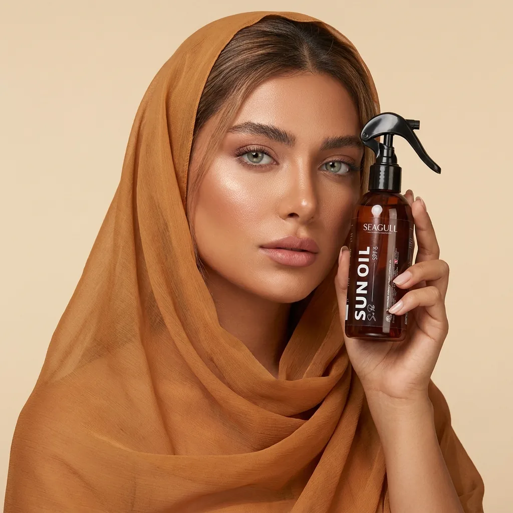 اسپری روغن آفتاب و برنزهکنندهٔ سی گل مدل SPF6 حجم ۲۵۰ میلیلیتر — روی مدل