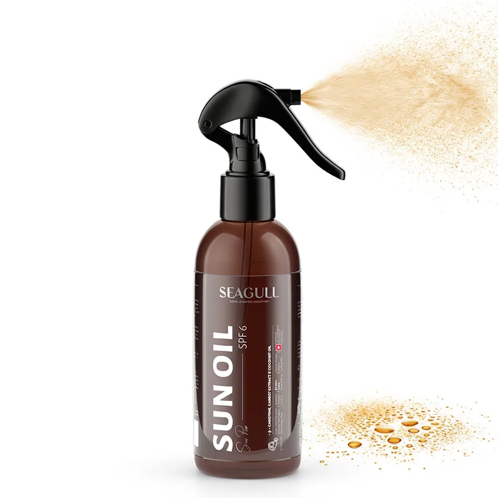 اسپری روغن آفتاب و برنزهکنندهٔ سی گل مدل SPF6 حجم ۲۵۰ میلیلیتر — باز شده