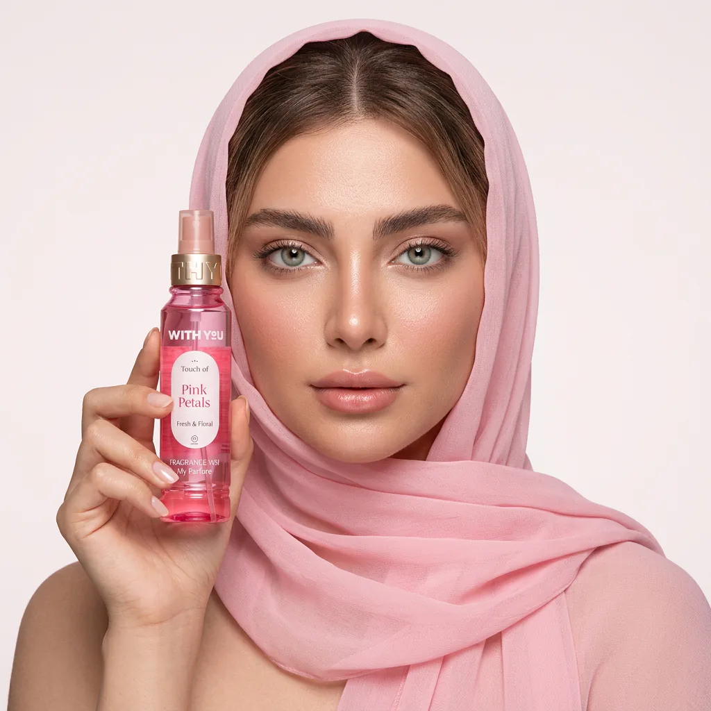 بادی اسپلش زنانه ویت یو مدل Pink Petals حجم ۱۵۰ میلیلیتر — روی مدل
