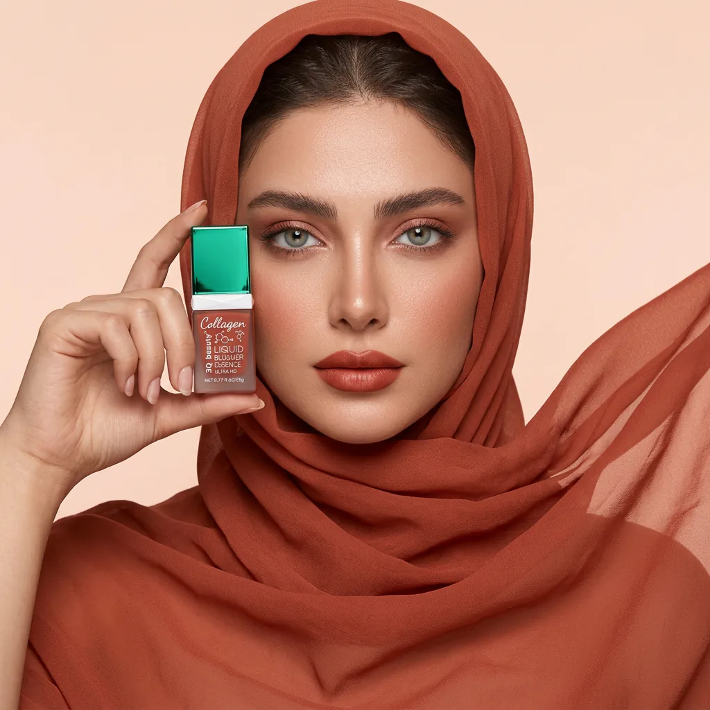 رژگونه مایع کلاژن در دست مدل