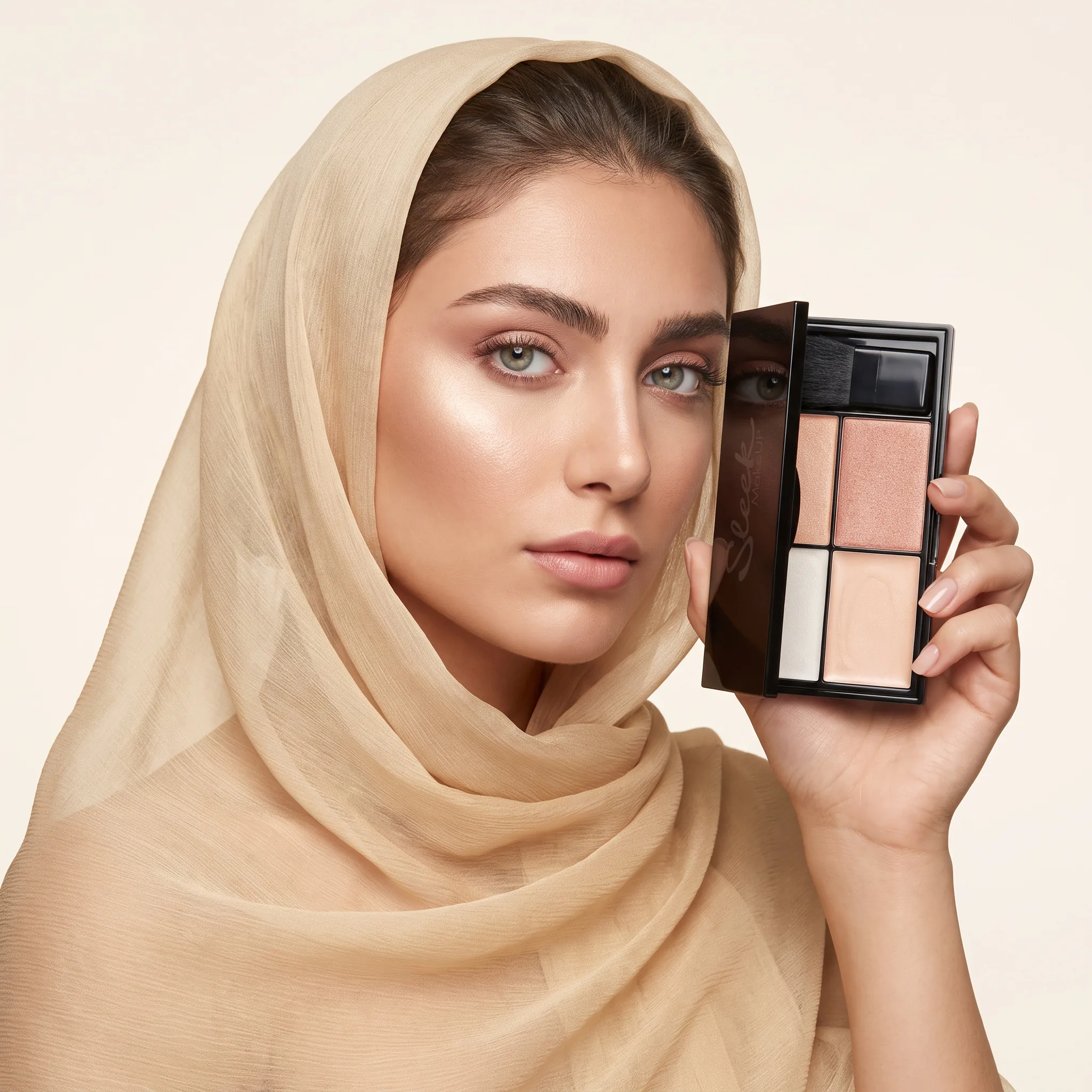پالت هایلایتر اسلیک ۴ رنگ همراه براش در دست مدل