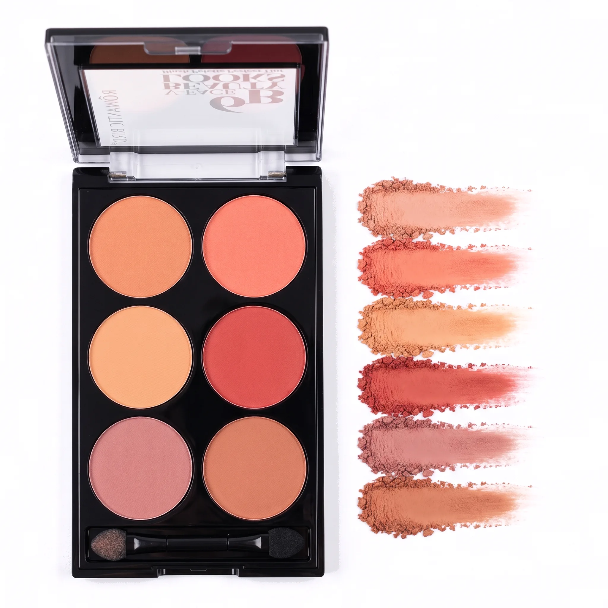 پالت رژگونه رمانتیک برد ۶ رنگ مدل V-Face Beauty Looks باز شده با شش نوار پودر